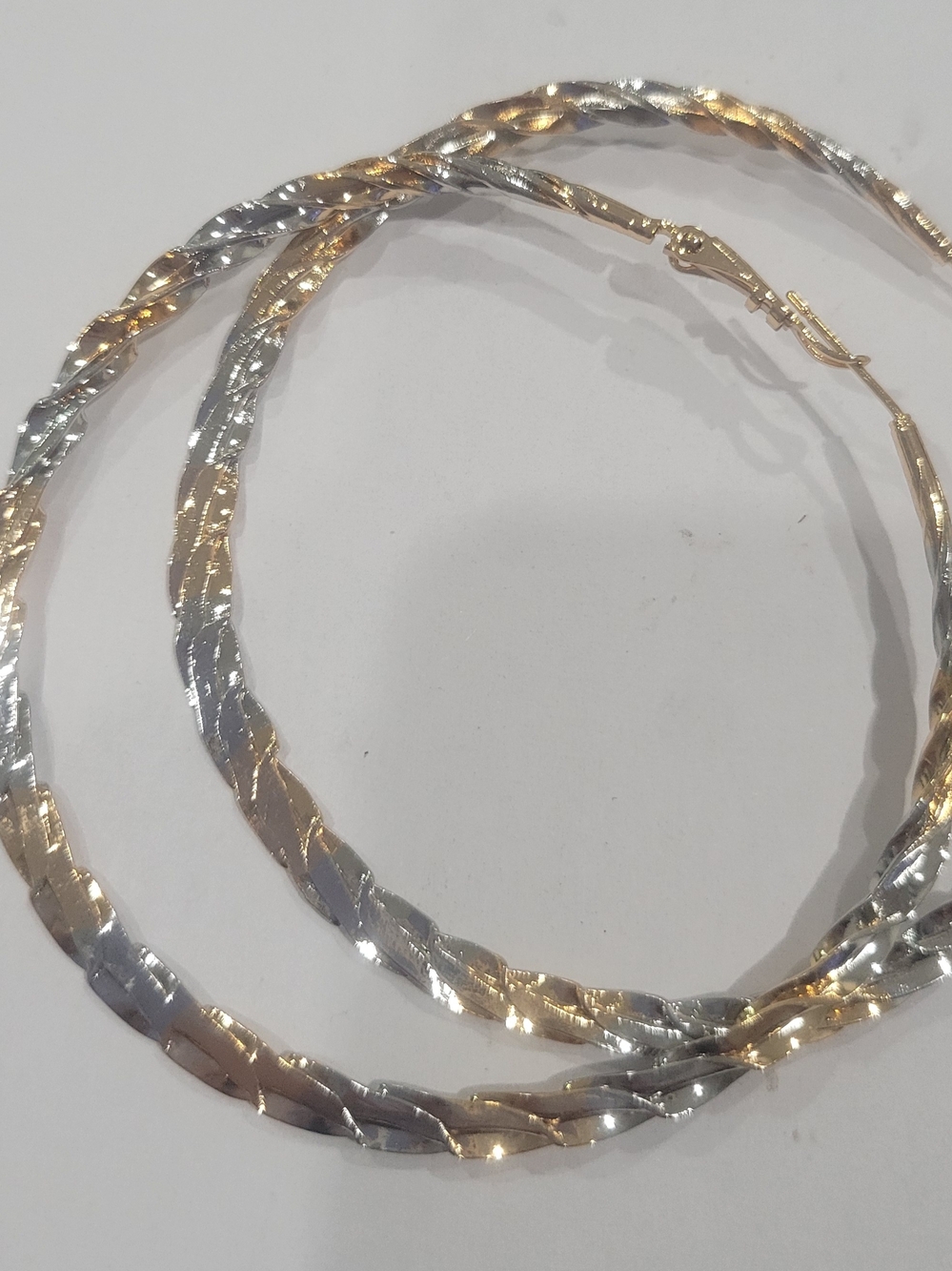Two-Tone Gold & Silver Twisted Hoop Earrings - Women Jewelry